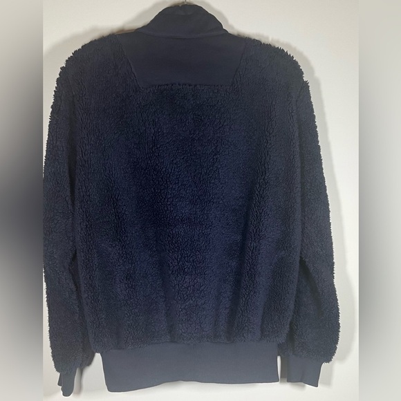 Sweaty Betty navy blue 1/4 zip fleece sherpa pullover drawstring sz 10 cozy yoga - Picture 2 of 9